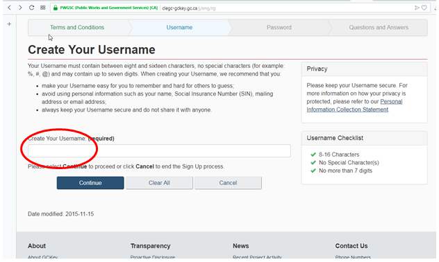 Create Express Entry Profile Username