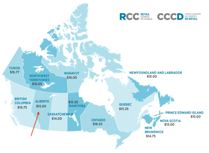 Alberta minimum hourly wage Oct 2023