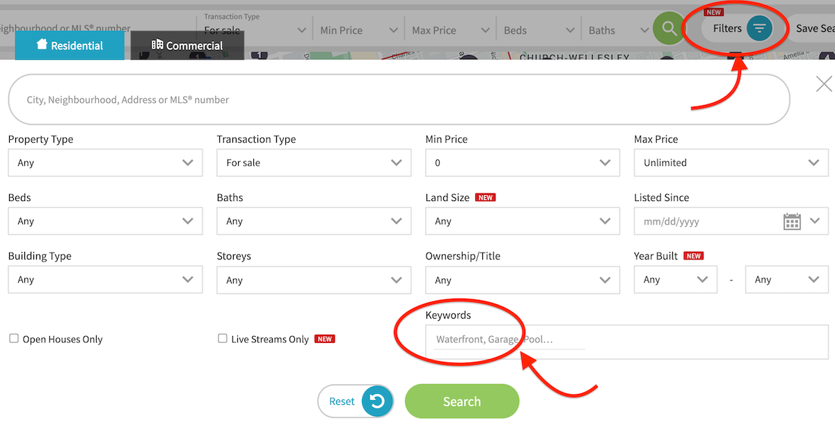 Realtor.ca New Real Estate Search Feature - Filters